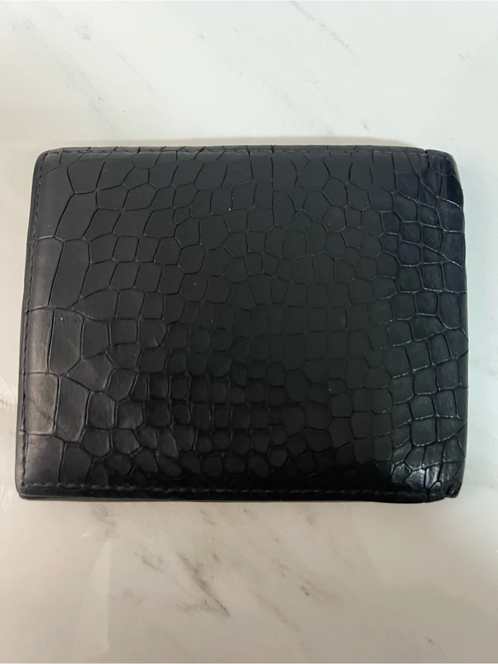 Jimmy Choo Black Croc-Embossed Leather Bi-Fold Wallet